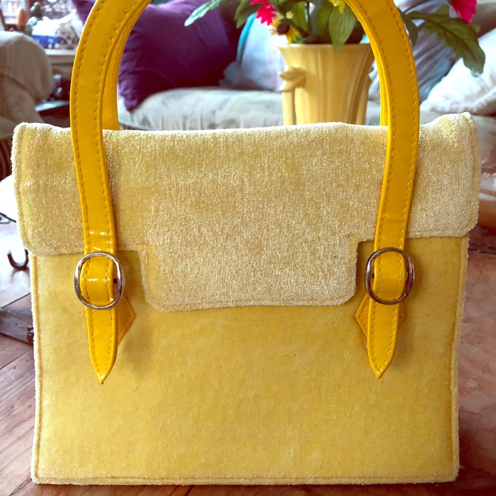 Vintage made in France yellow top handle handbag